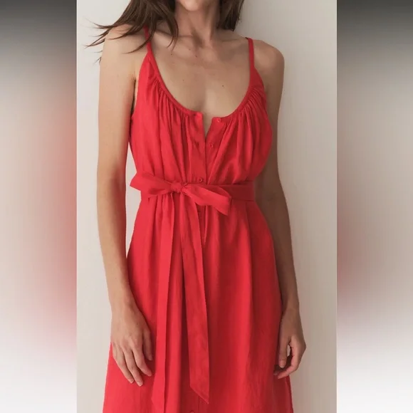 NWT DÔEN Nevita Linen Belted Midi Dress in Scarlett Size L - Picture 6 of 16